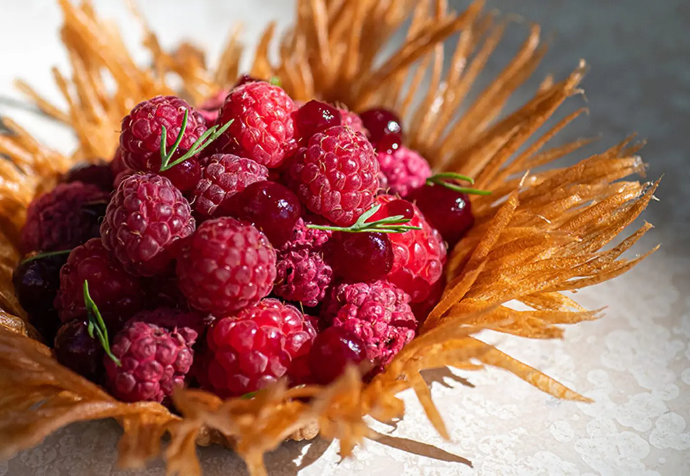 Dessert Framboise – restaurant gastronomique – Baumanière Baux de Provence – Brandon Dehan